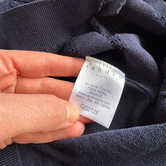 Sandro Dark Navy Blue Pointelle Eyelet Button Up Crew Neck Cardigan Size 2 or S - Picture 5 of 11